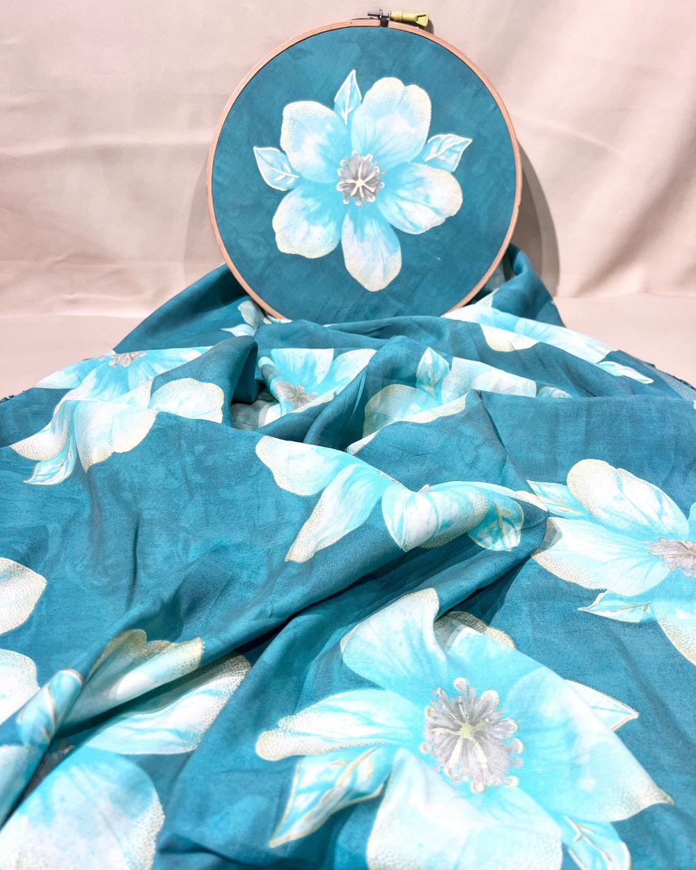 Printed Muslin (Foil) Teal Turquoise Colour 44 Inches Width