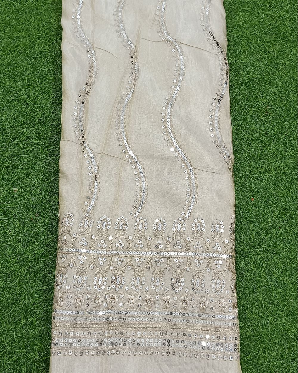 Dyeable Chanderi Work Off White & Gold Colour 42 Inches Width