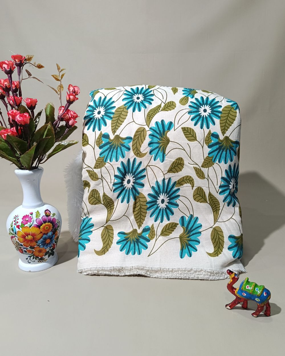 Printed Khadi Cotton with Border Off White Colour 42 Inches Width