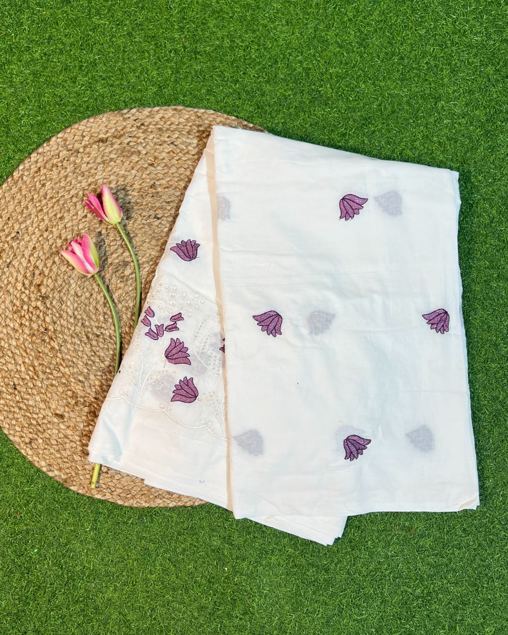 Cotton Work with Border White Colour 44 Inches Width