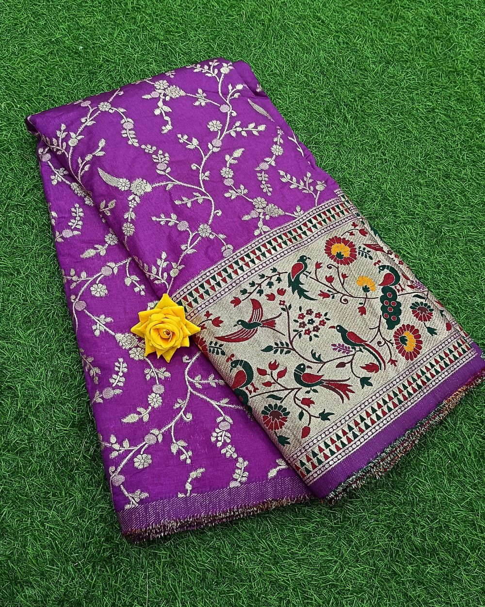 Chanderi Work with Paithani Border Purple Colour 41 Inches Width