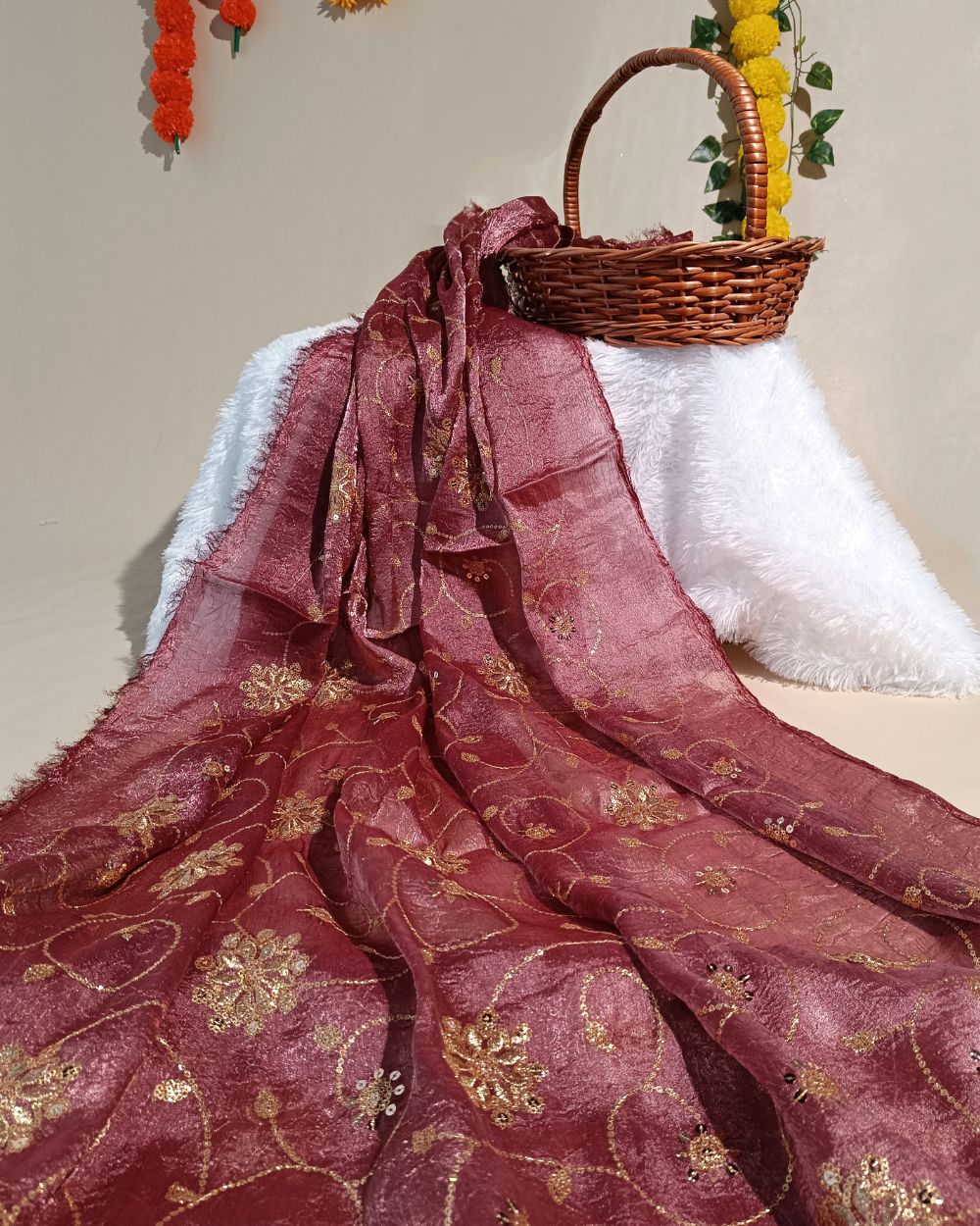 Gold Crush Work Onion Pink Colour 48 Inches Width