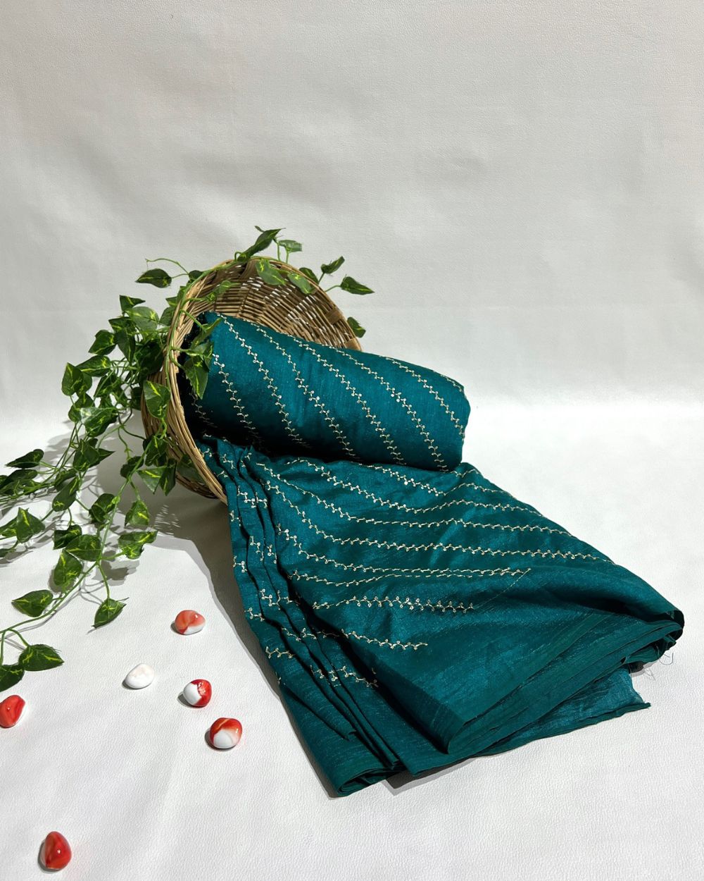 Vichitra Silk Work Peacock Blue Colour 44 Inches Width