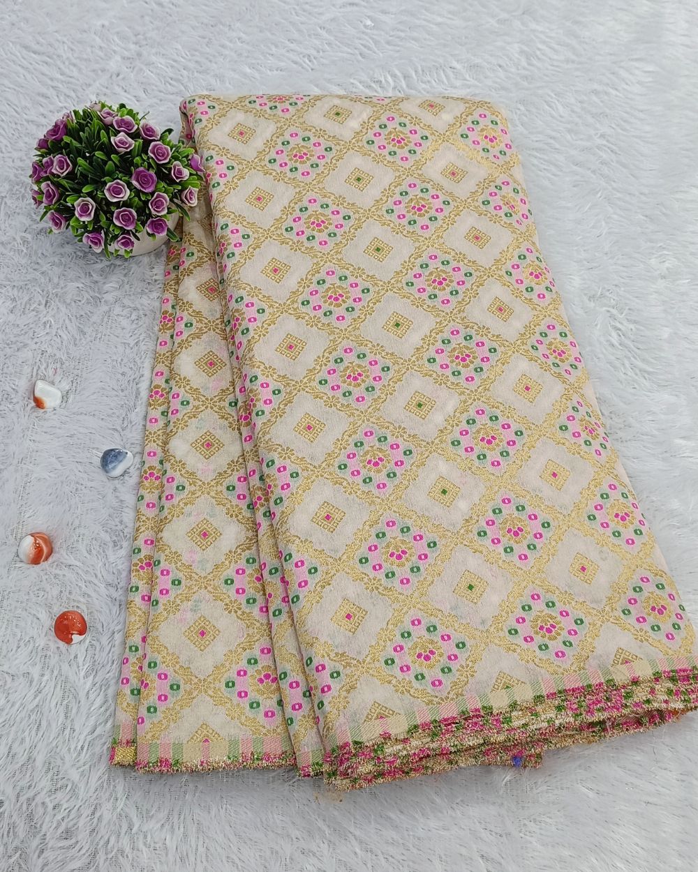 Banarasi Pearl White Colour 44 Inches Width