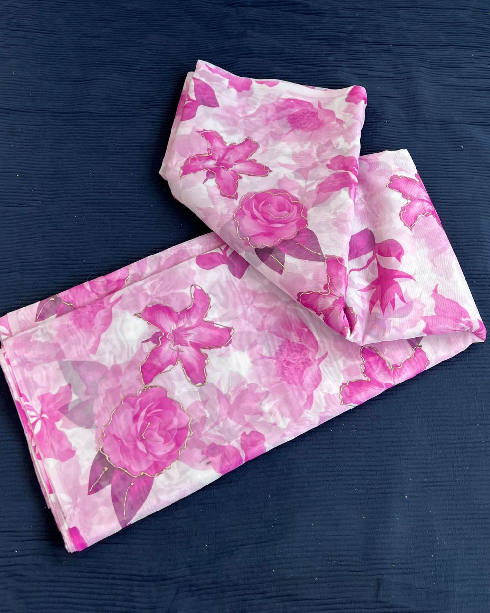 Premium Printed Organza Foil Pink Colour 43 Inches Width