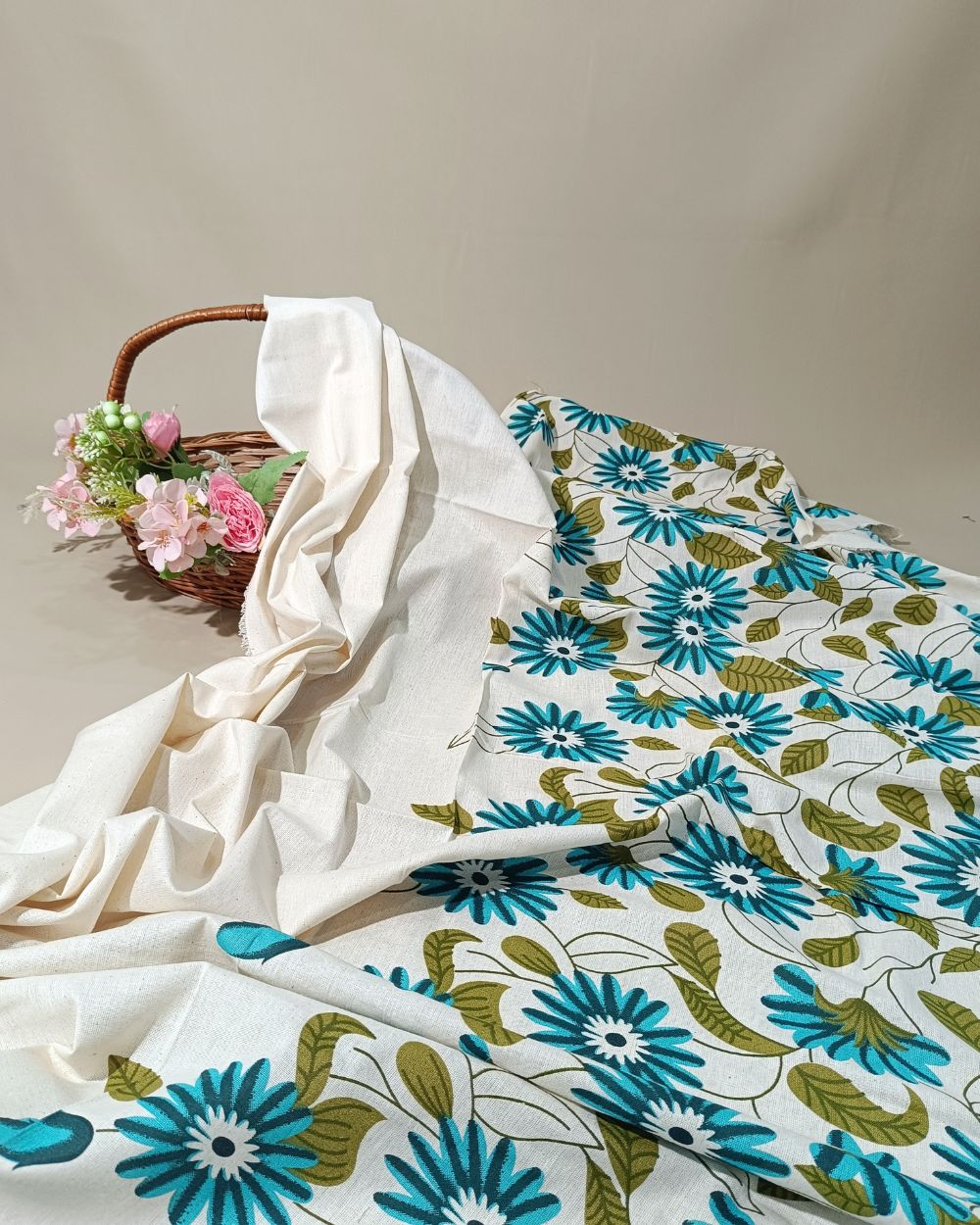 Printed Khadi Cotton with Border Off White Colour 42 Inches Width