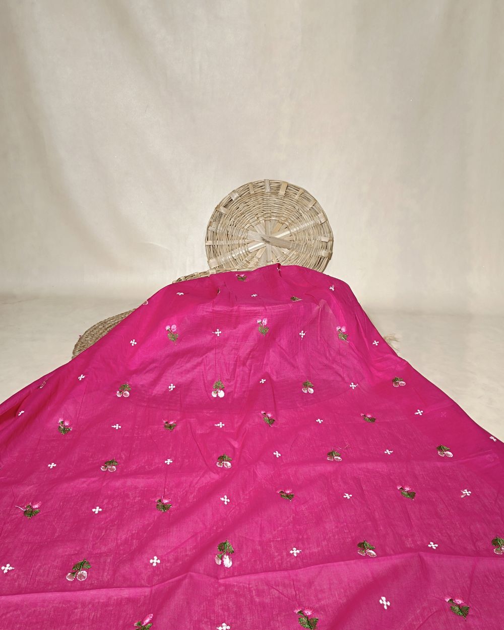 Mal Cotton with Thread Work Rani Pink Colour 40 Inches Width
