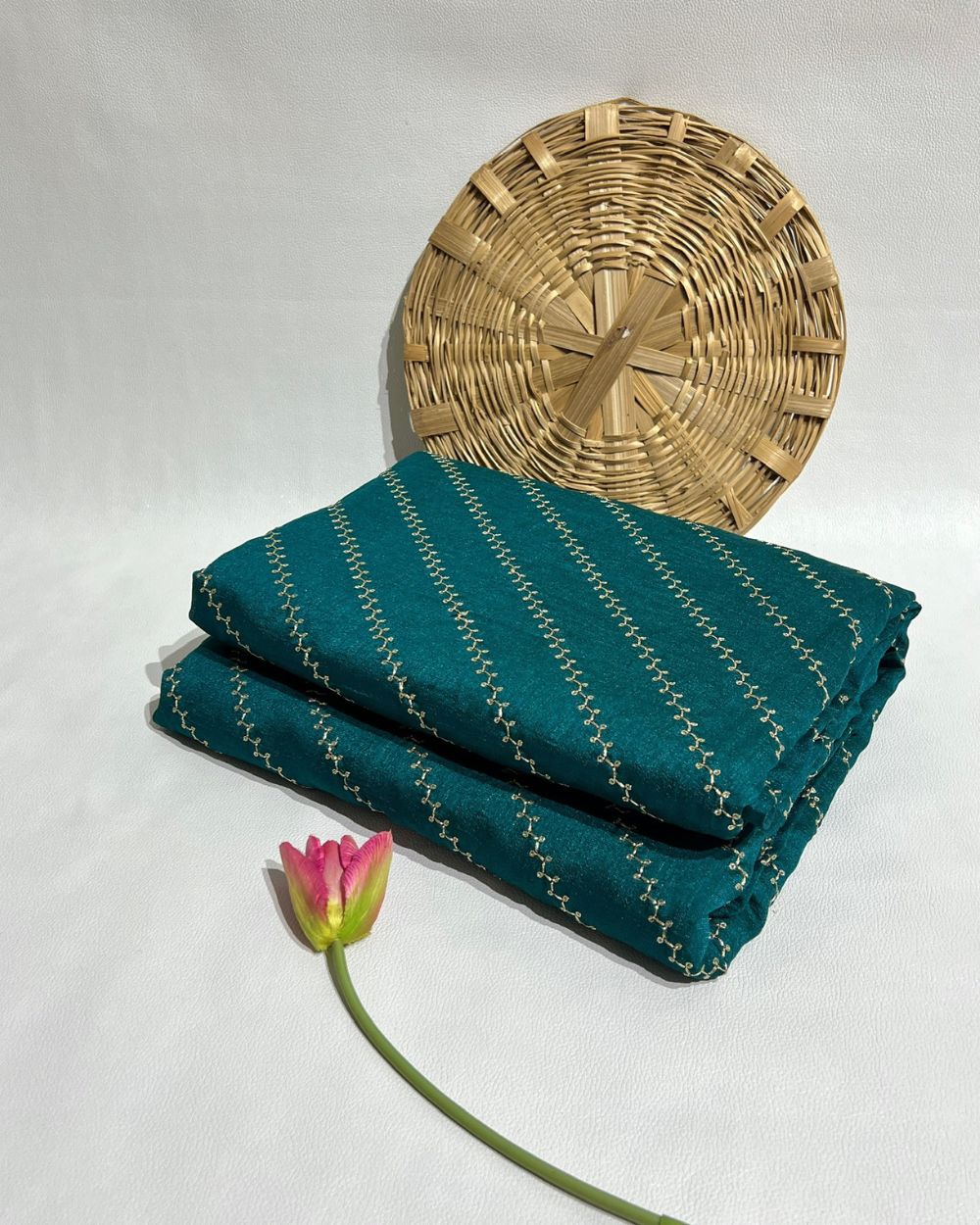 Vichitra Silk Work Peacock Blue Colour 44 Inches Width