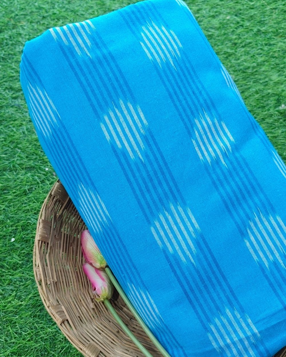 Woven Pure Cotton Ikat Sky Blue Colour 42 Inches Width