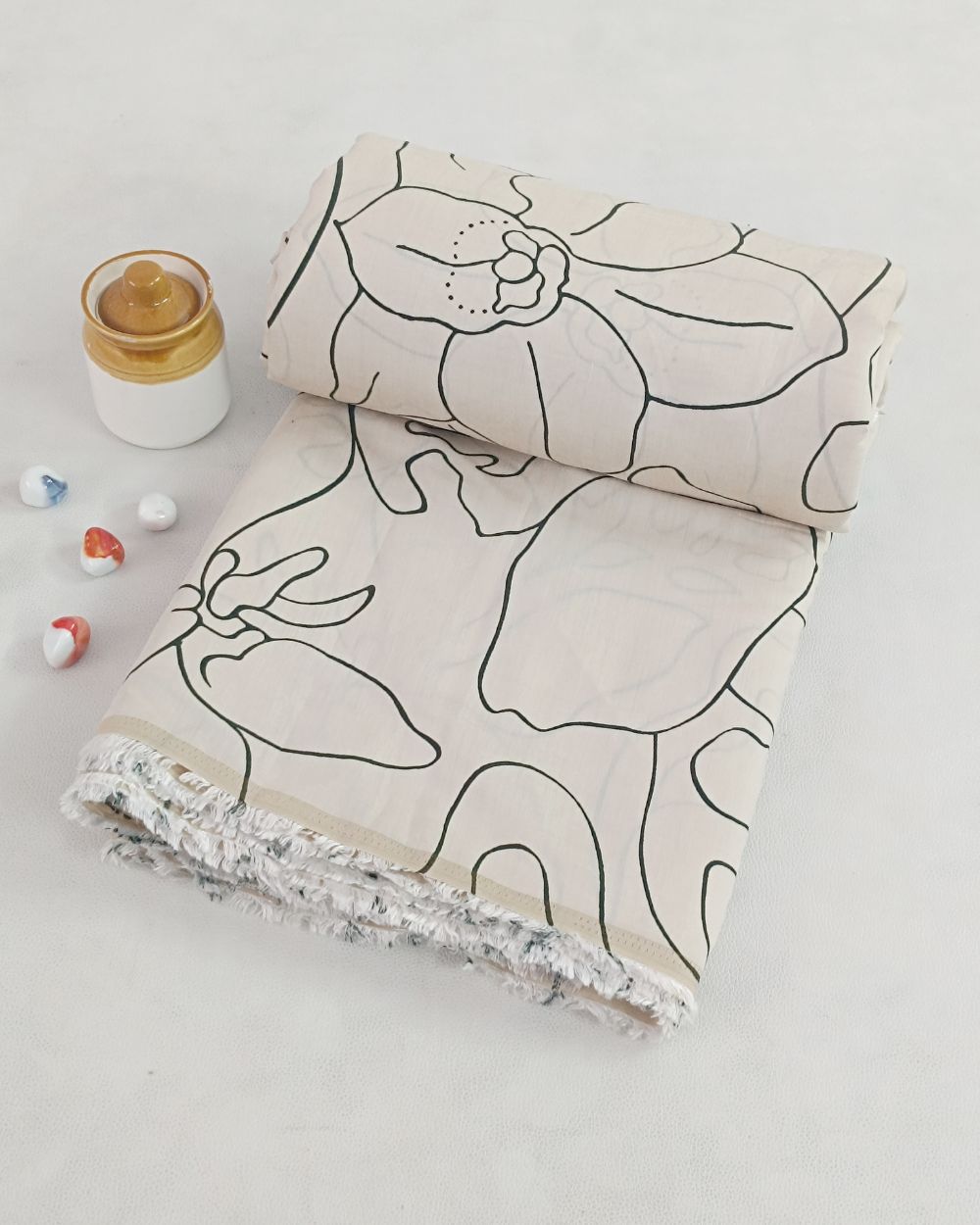 Printed Muslin Bottle Green Colour 60 Inches Width