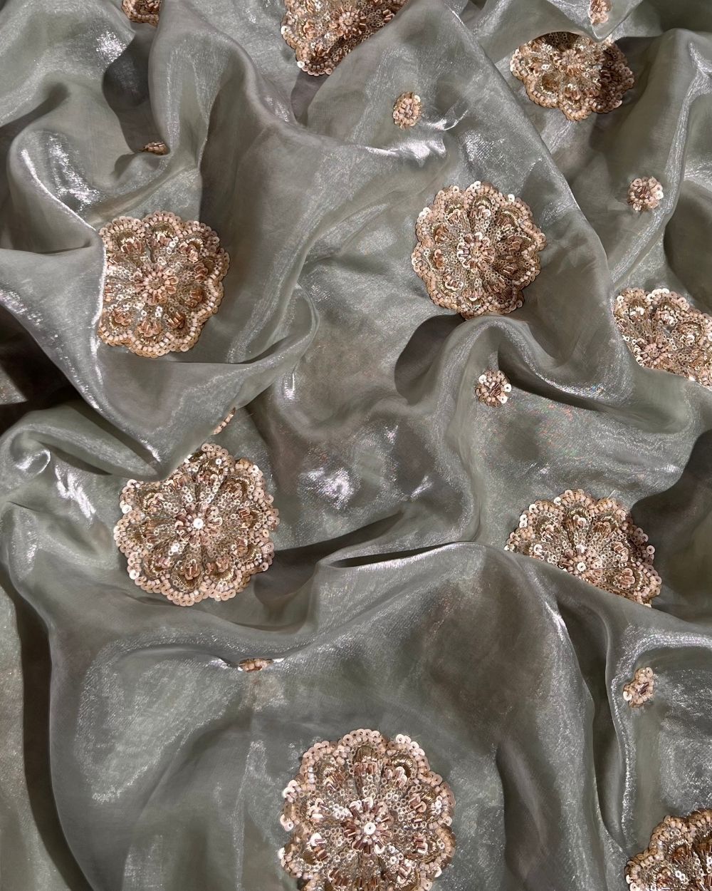 Space Silk Work Greenish Grey Colour 44 Inches Width