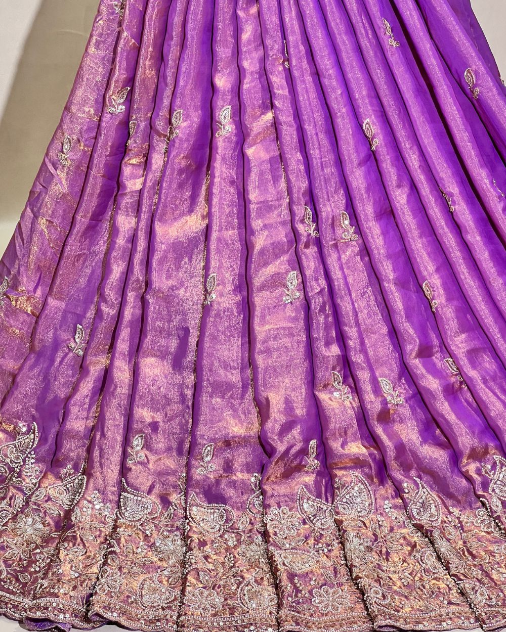 Space Silk Work with Border Copper Lavender Colour 52 Inches Width