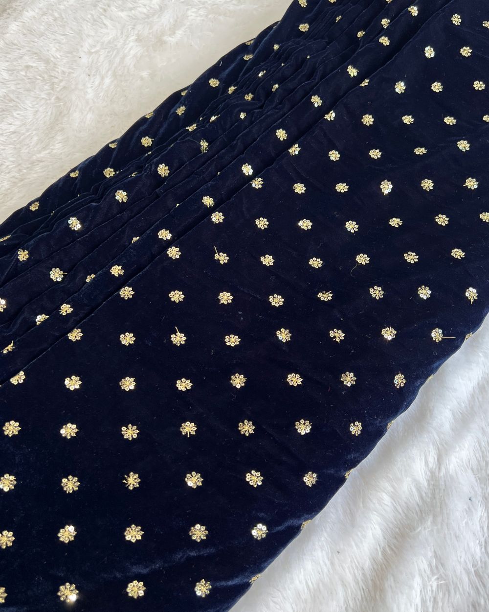 Premium Velvet Butti Work Navy Blue Colour 44 Inches Width