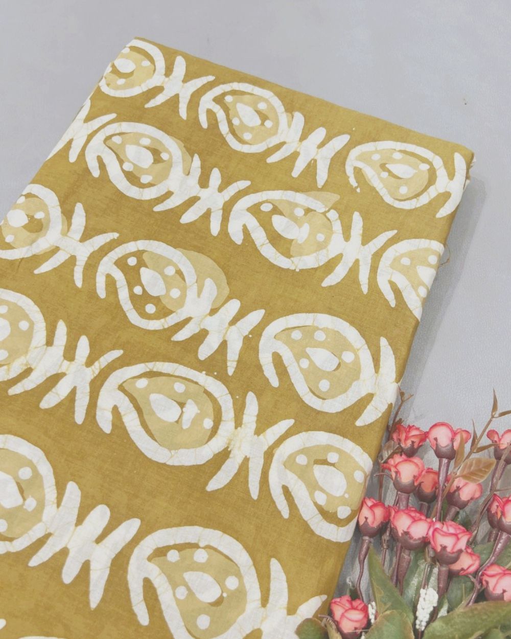 Cotton Dabu Hand Block Print Khaki Colour 44 Inches Width