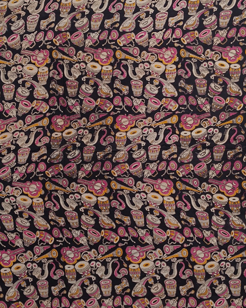 Hand Block Printed Cotton Kalamkari Black Colour 46 Inches Width