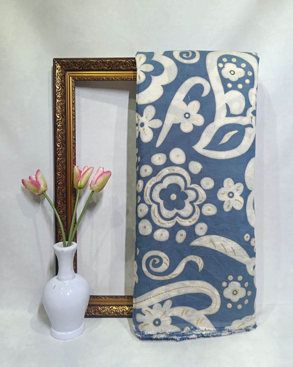 Printed Muslin (Foil) Blue Grey Colour 43 Inches Width