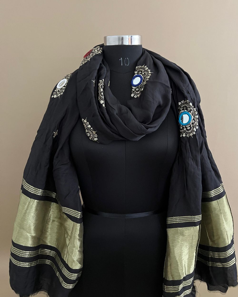 Abla Work Dupatta Cotton Silk Black Colour 41 Inches Width