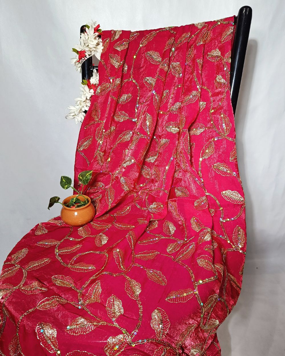 Space Silk Work Rani Pink Colour 42 Inches Width