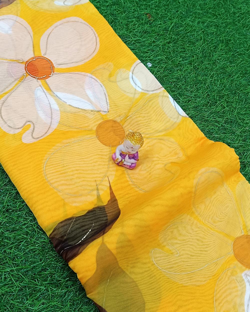 Premium Printed Organza Foil Mango Yellow Colour 43 Inches Width