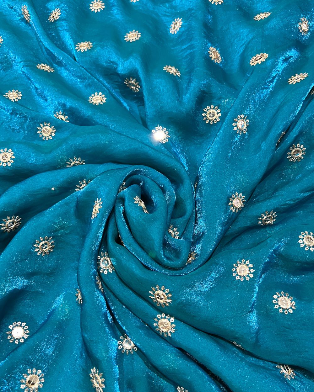 Space Silk Work Peacock Blue Colour 46 Inches Width