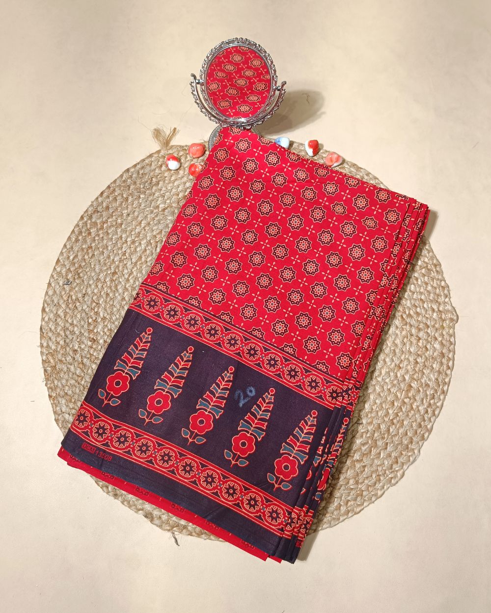 Printed Gujari Cotton with Border Red Colour 42 Inches Width