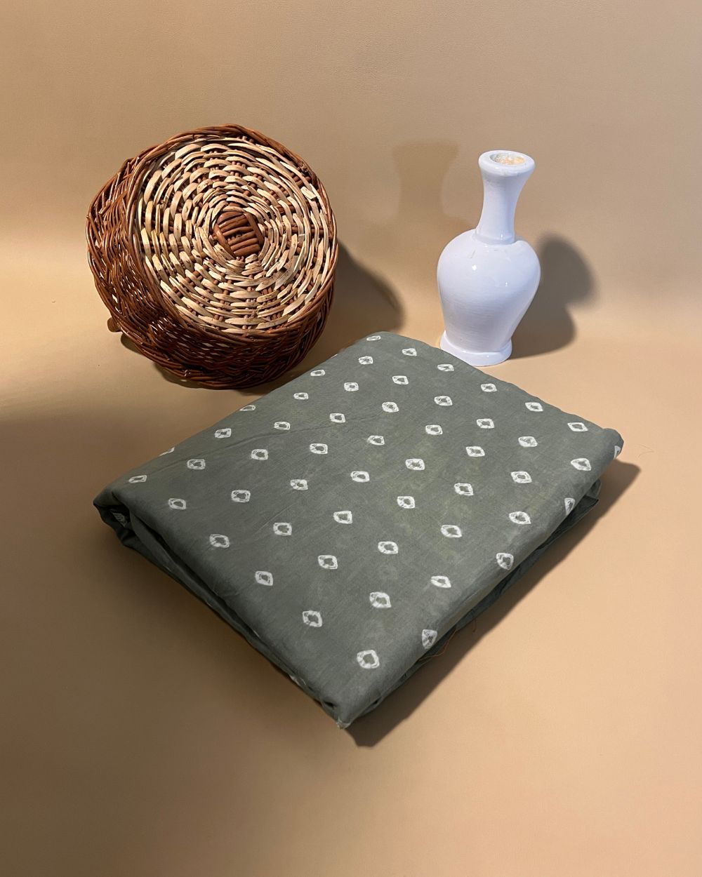 Pure Cotton Bandhani Print Greenish Grey Colour 44 Inches Width