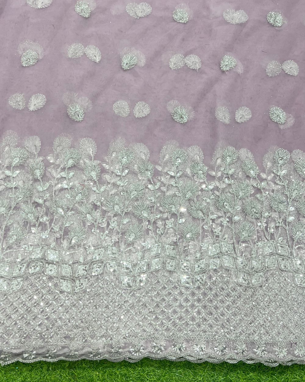 Net Work with Cutwork Border Onion Pink Colour 48 Inches Width