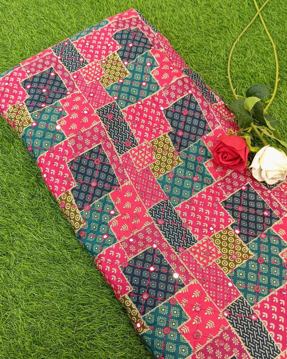 Cotton Abla Work Multicolor 42 Inches Width