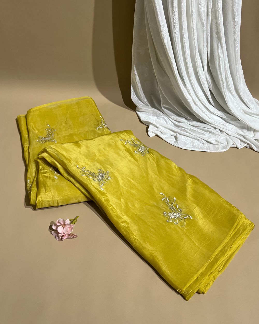 Gold Crush Work Yellow Colour 44 Inches Width
