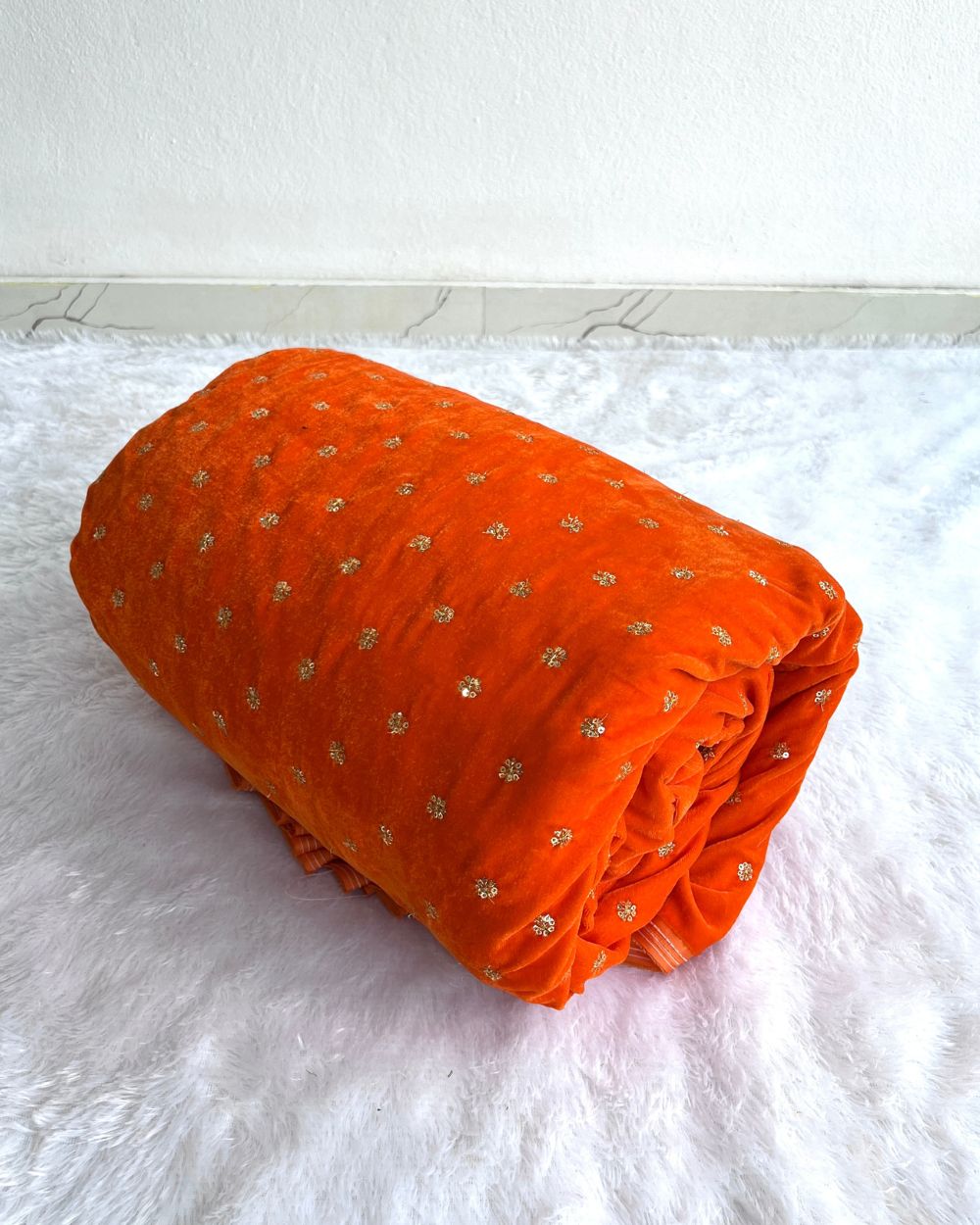Premium Velvet Butti Work Orange Colour 45 Inches Width