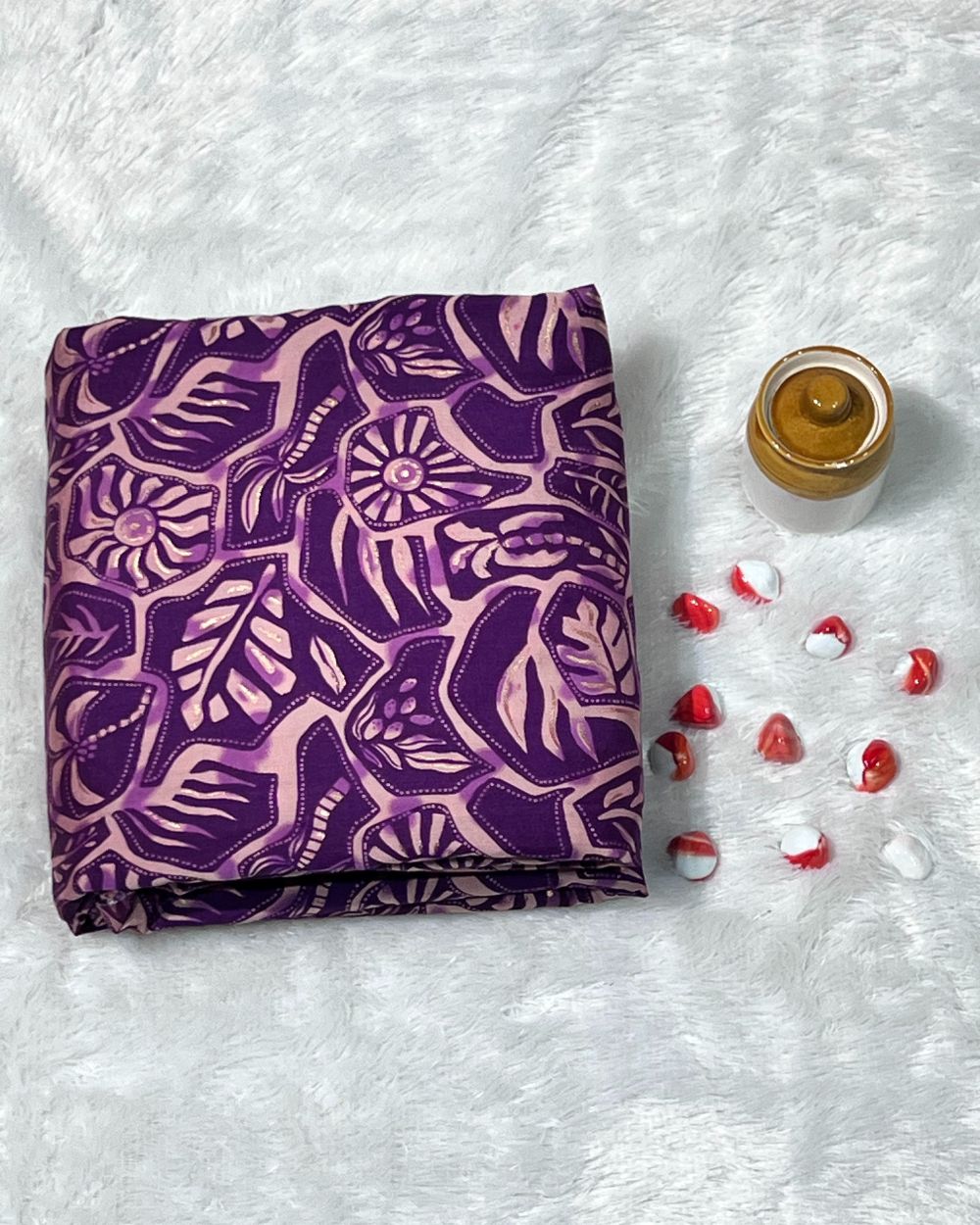 Printed Muslin (Foil) Purple Colour 44 Inches Width