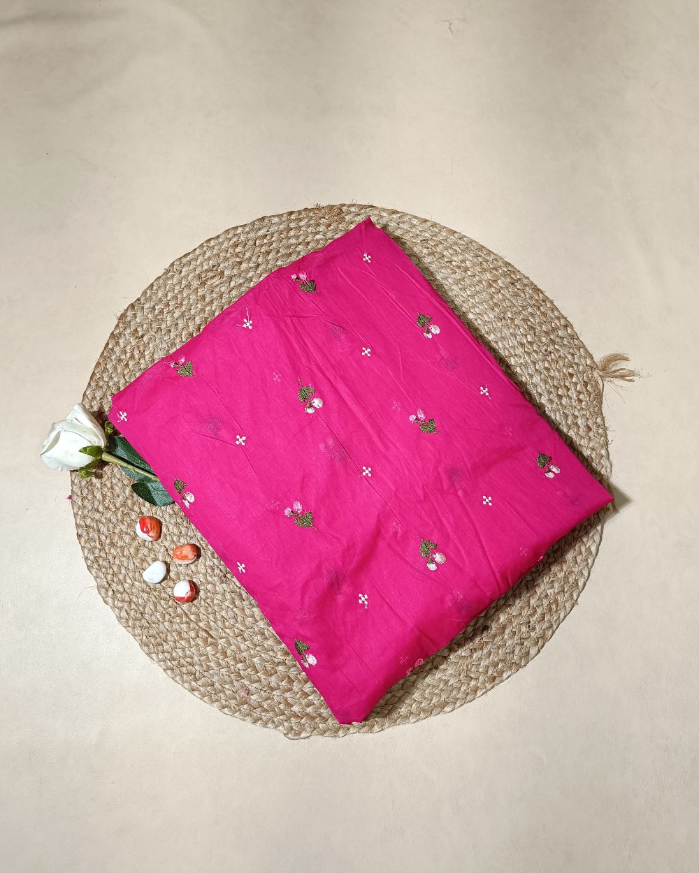 Mal Cotton with Thread Work Rani Pink Colour 40 Inches Width