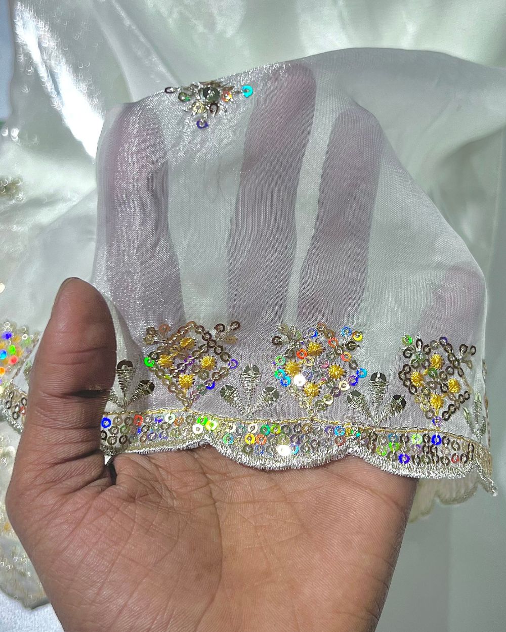 Space Silk Work Dupatta Fabric with Border White Colour 38 Inches Width