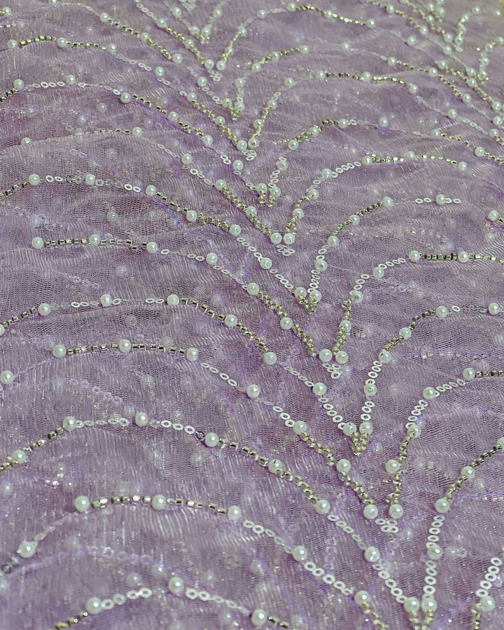 Imported Net Work Light Lavender Colour 62 Inches Width