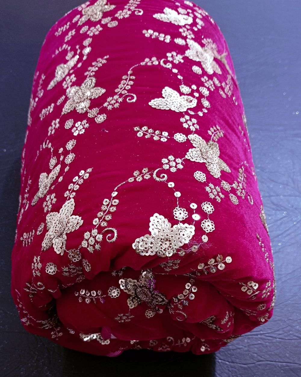 Velvet Work Rani Pink Colour 44 Inches Width