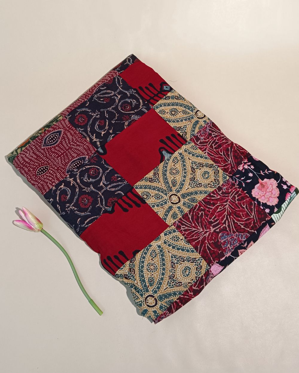 Printed Cotton  Patchwork Quilt Maroon Colour 42 Inches Width