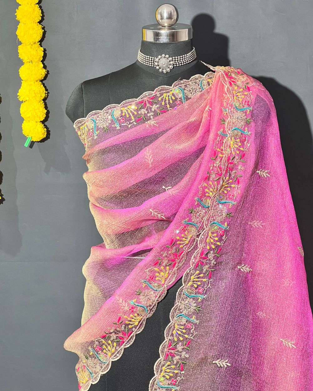 Premium Organza Crush Work Dupatta Fabric Blush Pink Colour 38 Inches Width