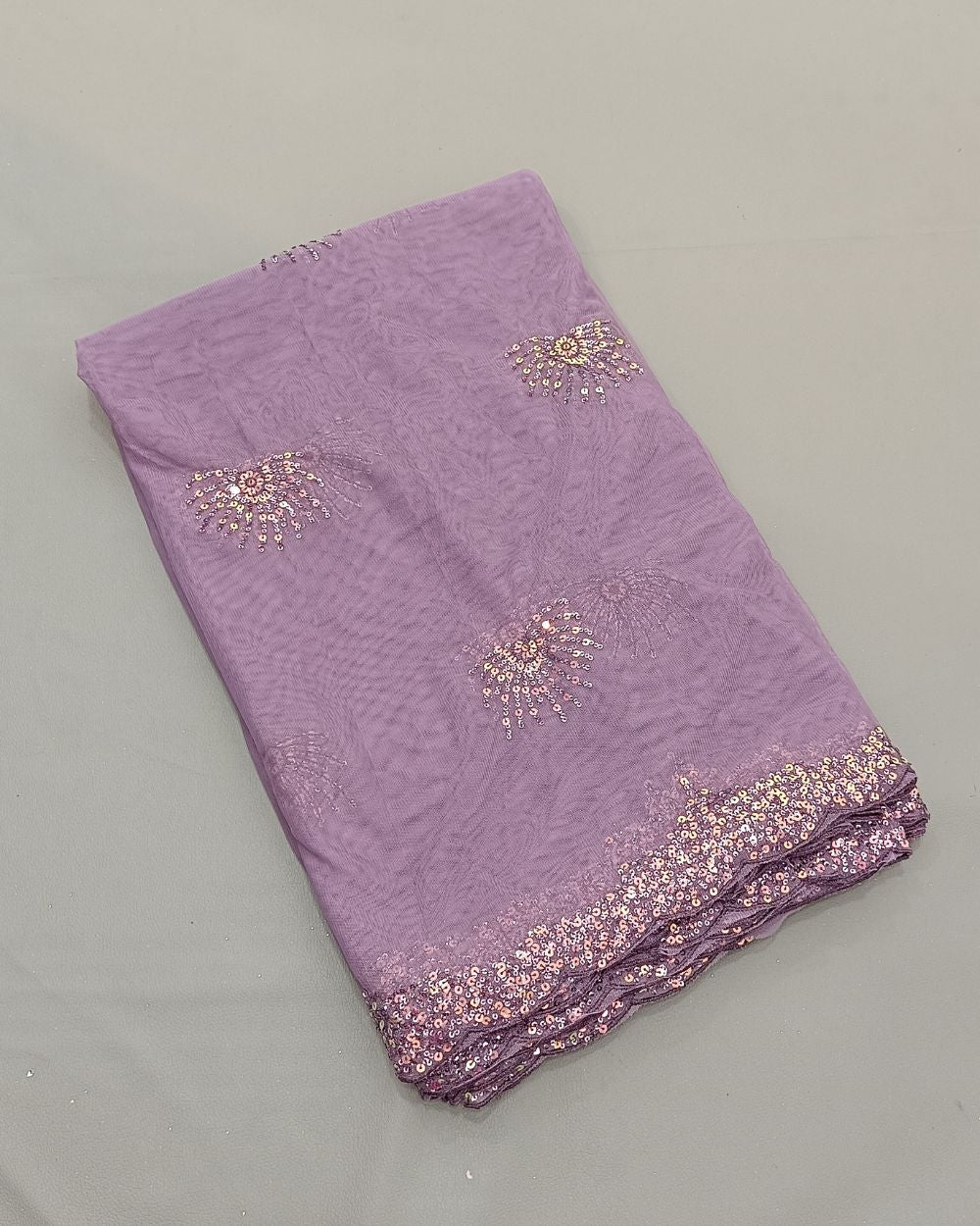 Net Work with Cutwork Border Pastel Lavender Colour 44 Inches Width