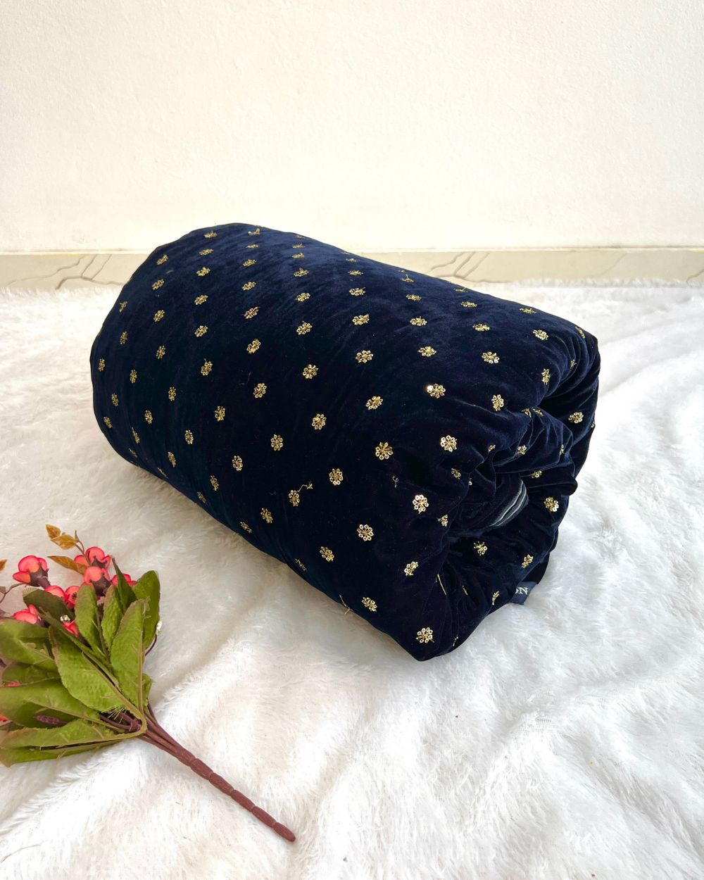 Premium Velvet Butti Work Navy Blue Colour 44 Inches Width
