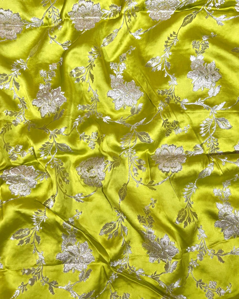 Premium Dola Silk Banarasi Neon Lime Green Colour 44 Inches Width