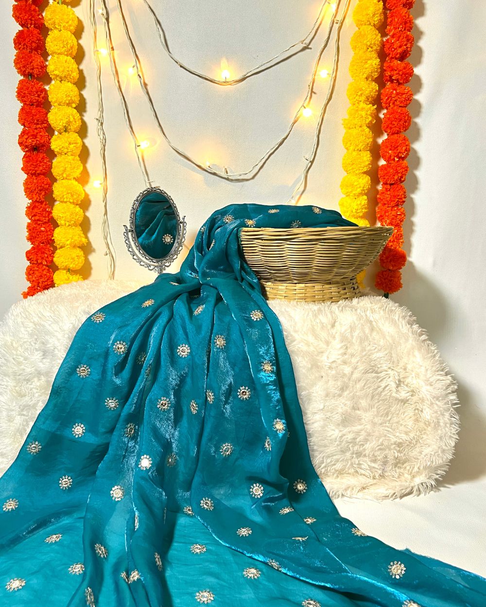 Space Silk Work Peacock Blue Colour 46 Inches Width