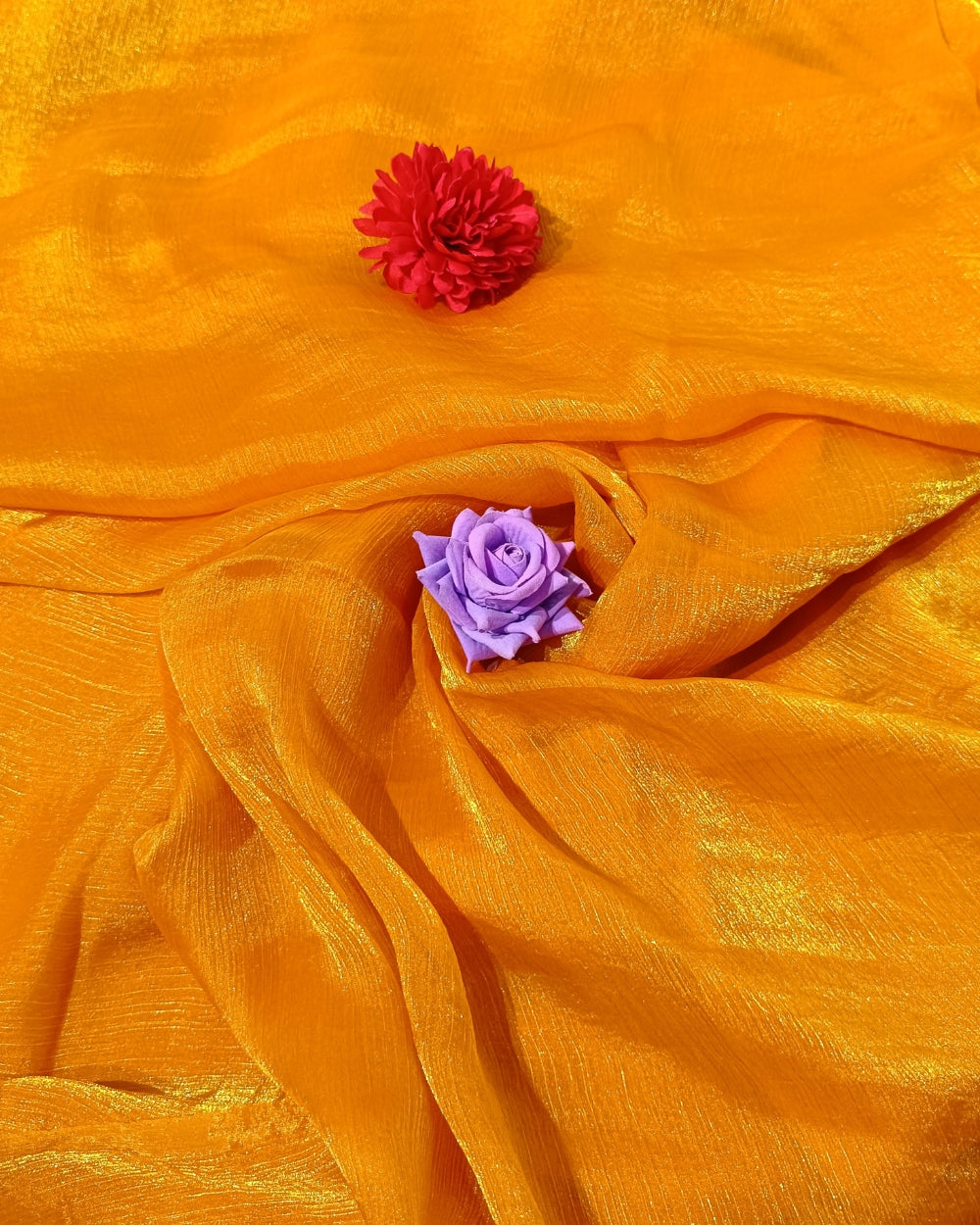 Plain Pure Space Silk Saree Without Blouse Mango Yellow Colour 44 Inches Width