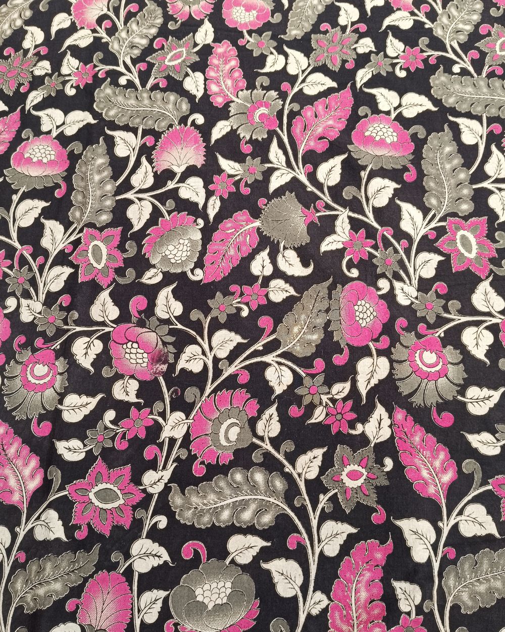 Hand Block Printed Cotton Kalamkari Black Colour 46 Inches Width