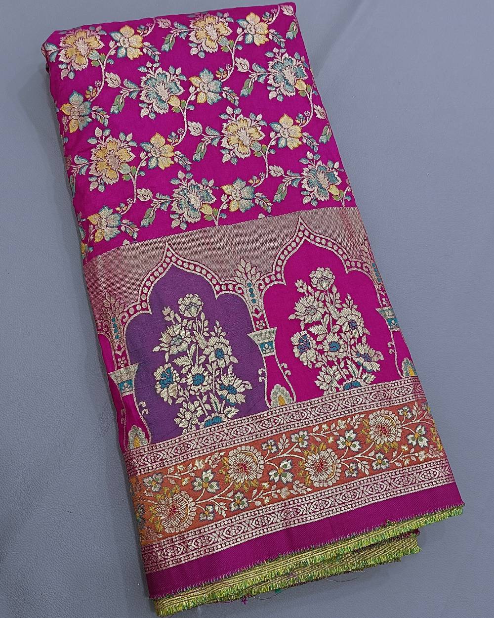 Chanderi Work with Border Rani Pink Colour 45 Inches Width