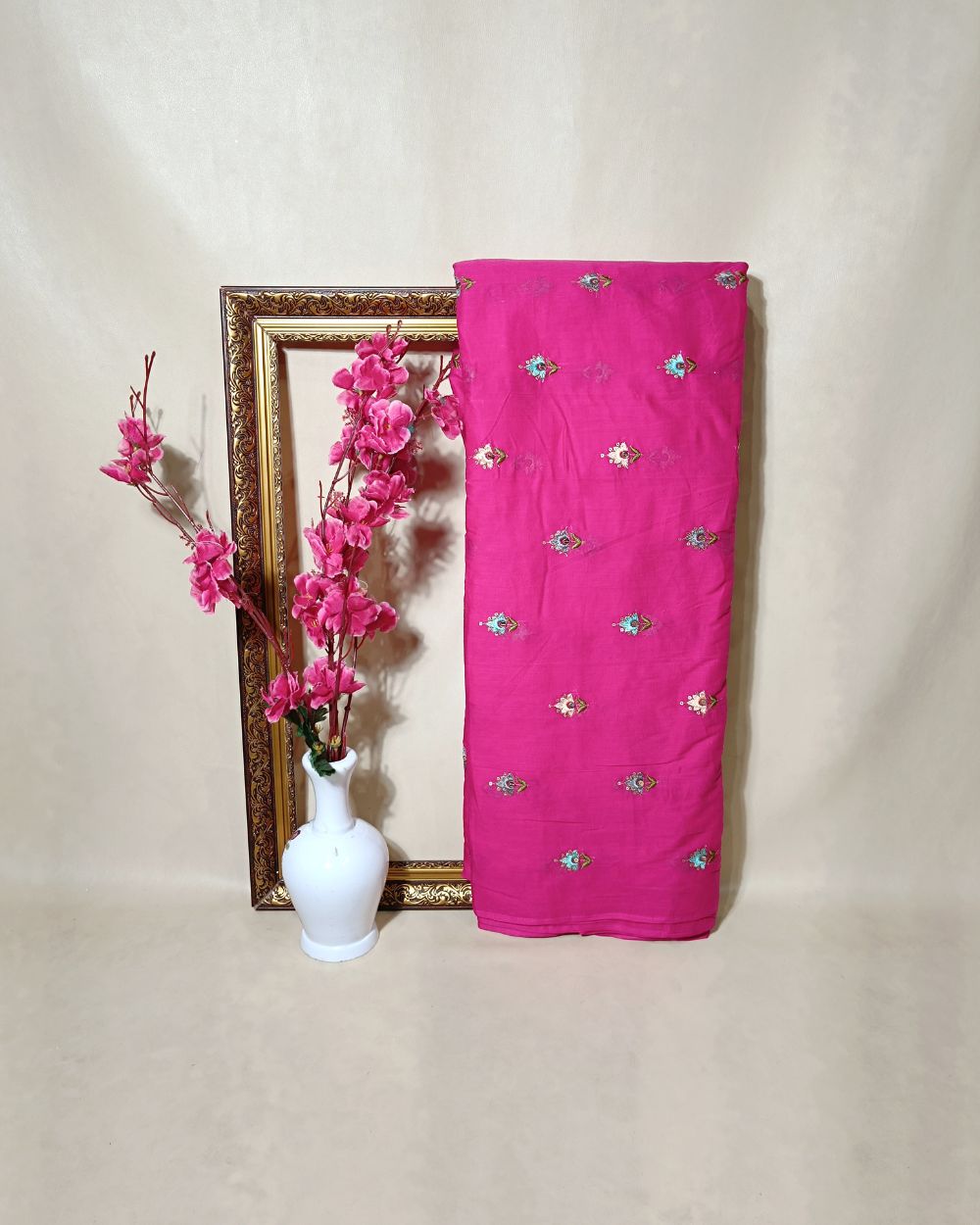 Mal Cotton with Thread Work Rani Pink Colour 40 Inches Width