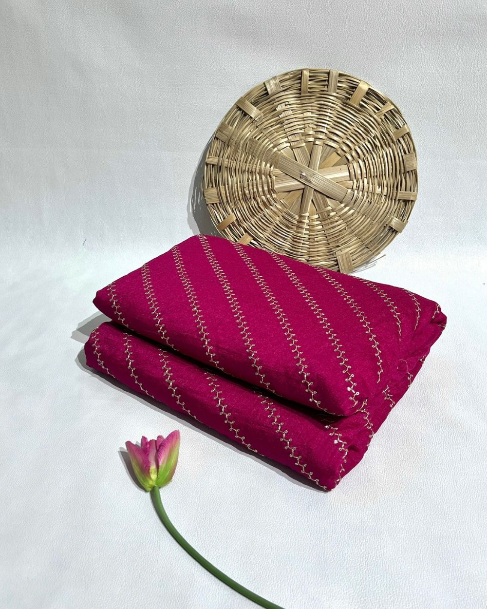 Vichitra Silk Work Rani Pink Colour 44 Inches Width