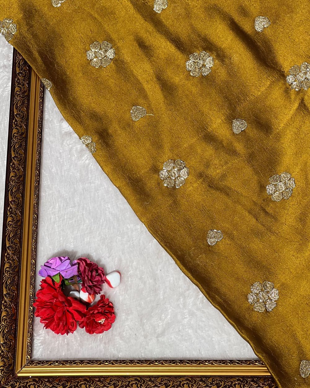 Rangoli Crush Silk Work Mustard Yellow Colour 42 Inches Width