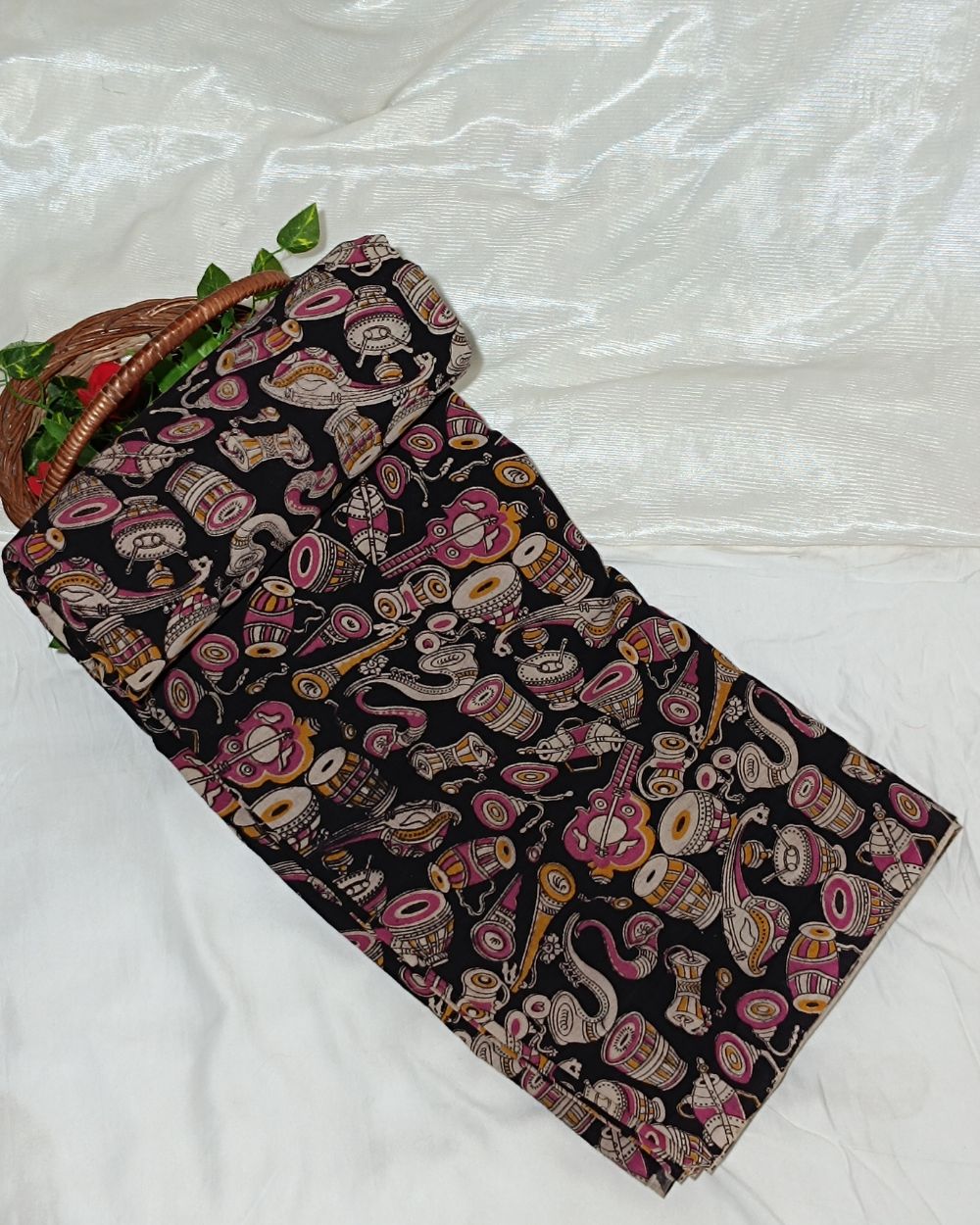 Hand Block Printed Cotton Kalamkari Black Colour 46 Inches Width