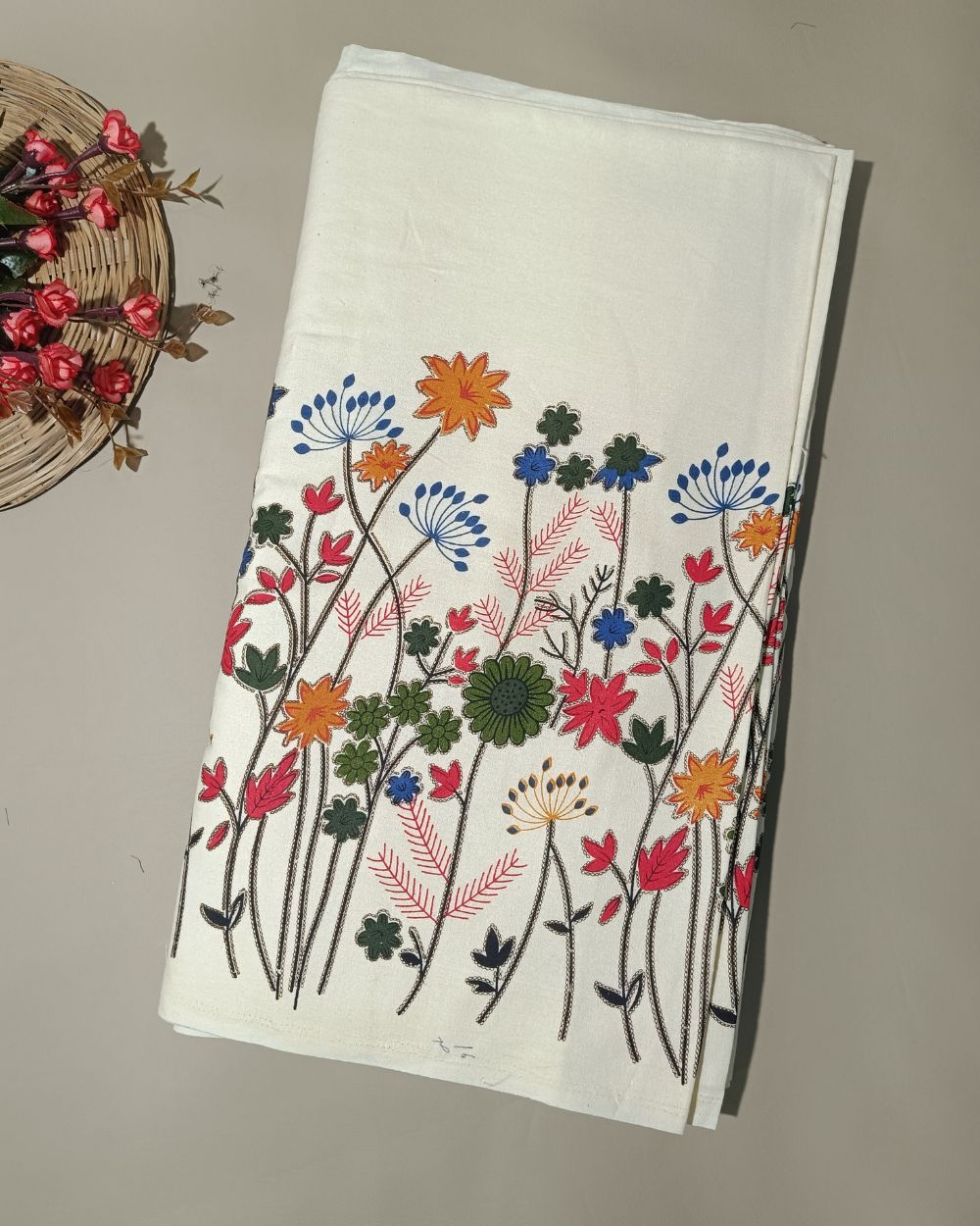 Printed Khadi Cotton with Border Off White Colour 42 Inches Width