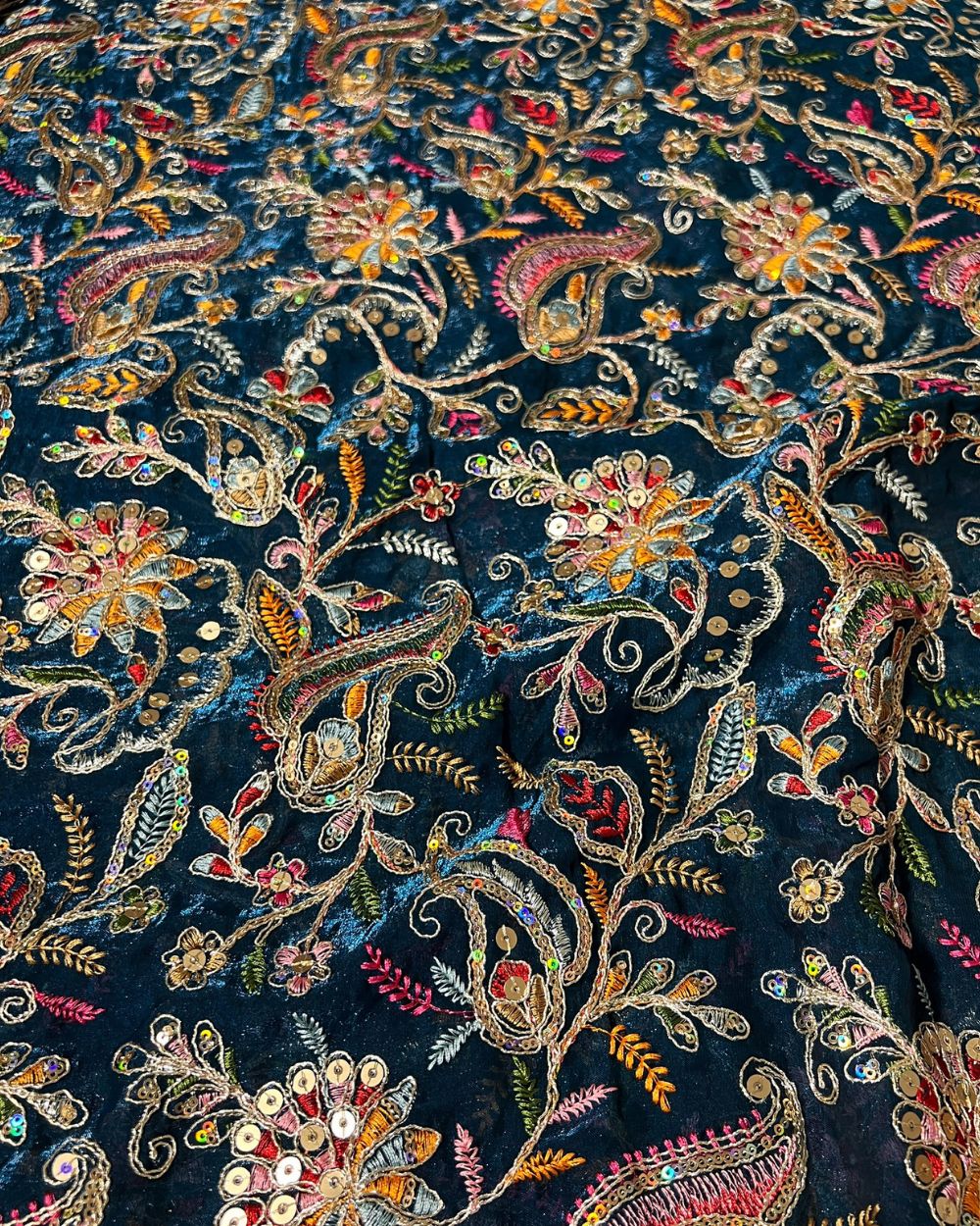 Space Silk Work Peacock Blue Colour 42 Inches Width